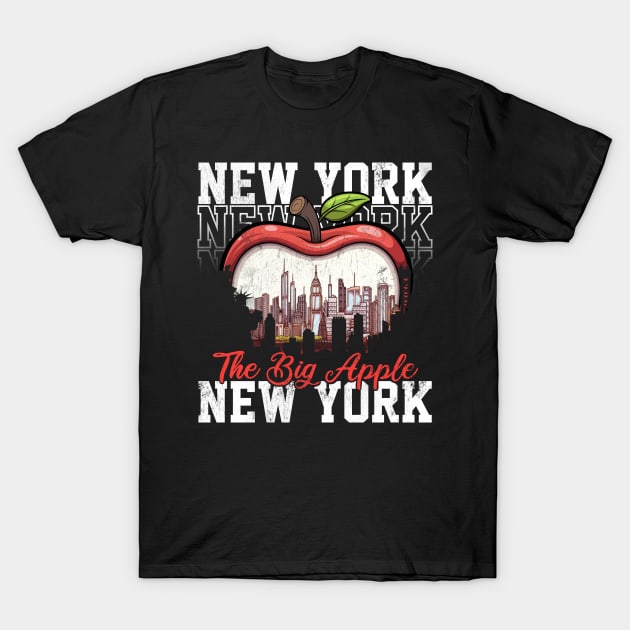 New York The Big Apple Cartoon Cityscape T-Shirt by TheMaskedTooner